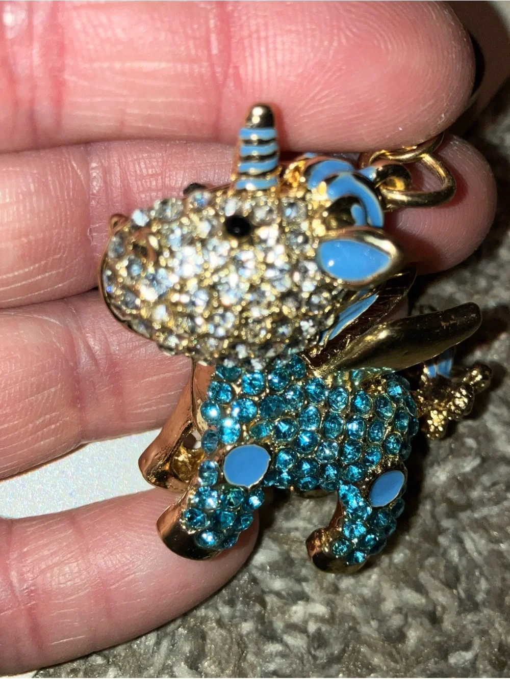 Natasha Couture Gold-Tone Blue Crystal Unicorn Bag Charm New